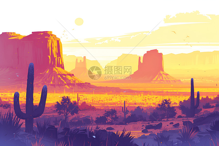 沙漠奇景插画图片