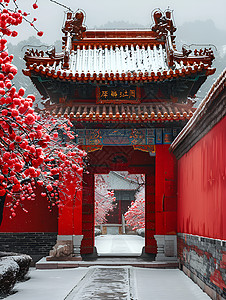 探索紫禁城红墙和雪覆梅树图片