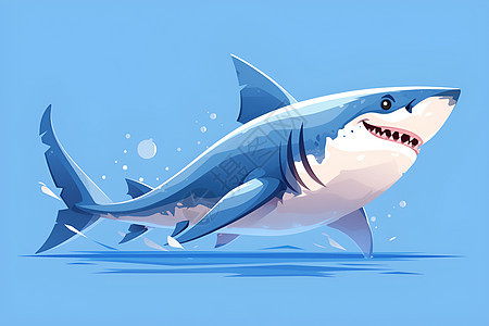 开心的小鲨鱼在水中游泳图片