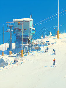 滑雪度假村上的滑雪者图片