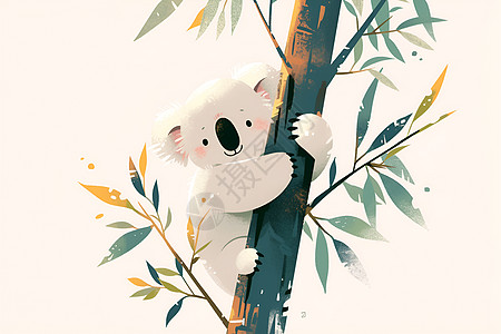 可爱的树上有一只攀爬的考拉熊高清图片