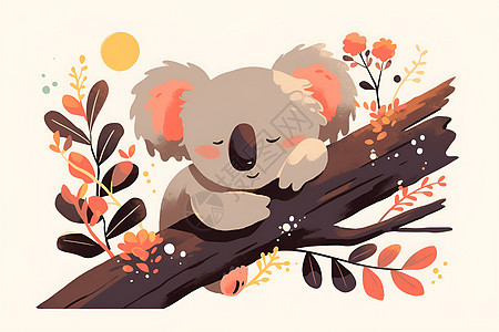 可爱的树袋熊攀爬树枝图片