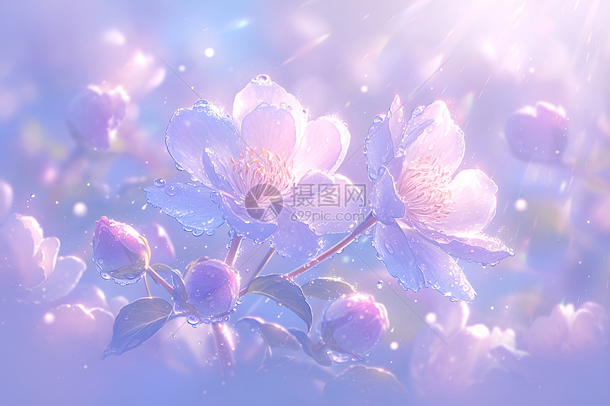 阳光里的紫色花朵图片