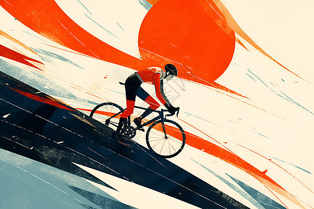 红黑几何线条绘画街道上的骑车人背景图片