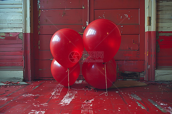 红色地板上的气球图片