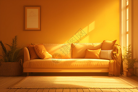 黄色墙壁下的沙发图片