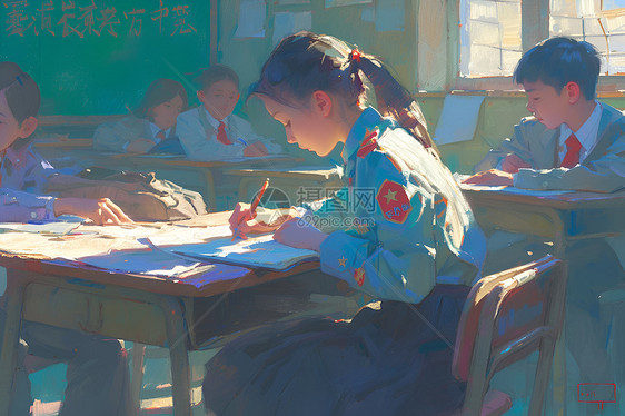 穿着校服学习的女孩图片