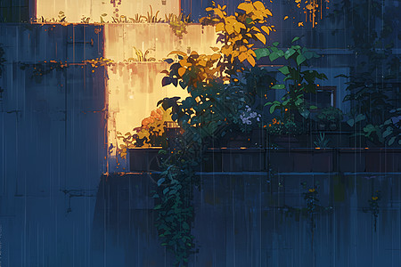 雨水中的屋顶盆栽图片
