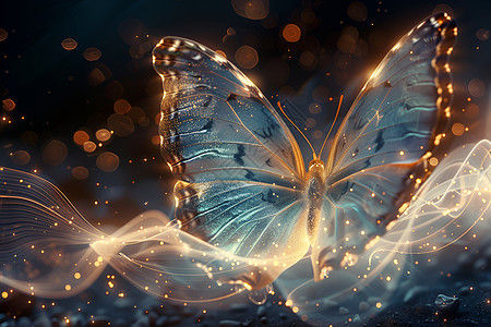 舞动金翅的蓝色蝴蝶高清图片