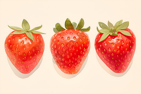 清新素雅的三颗草莓图片