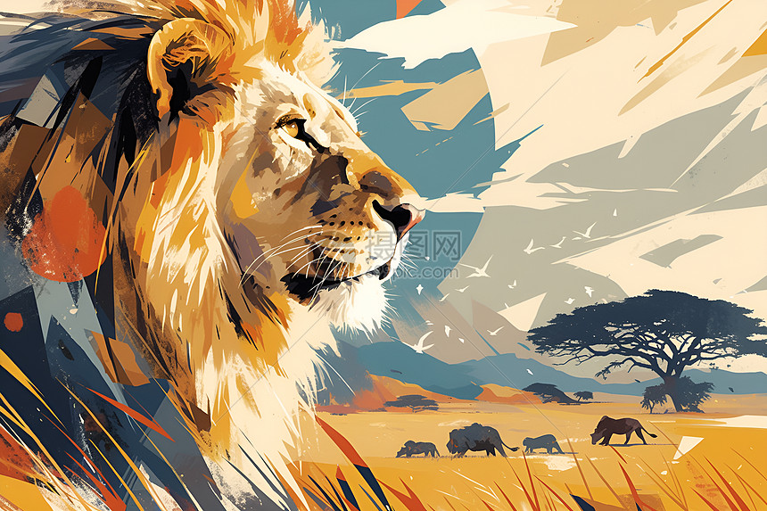 非洲草原上的勇敢雄狮图片