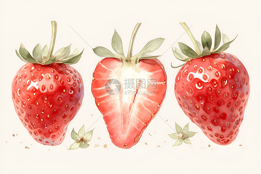 水彩草莓组合图片