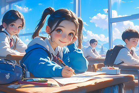 小女生与同学们图片