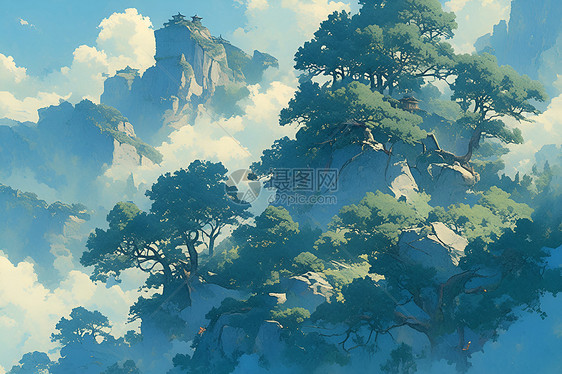 中国风景的天然插画图片