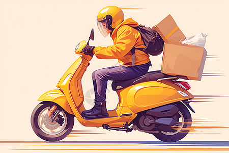 黄色摩托车送餐骑手图片