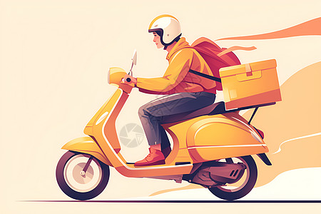 骑着黄色摩托车的快递员图片