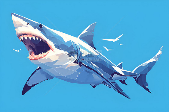 蓝色天空中鲨鱼图片