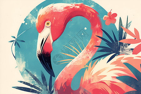 热带风情中的粉红火烈鸟图片