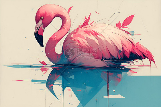 粉色的水鸟插画图片