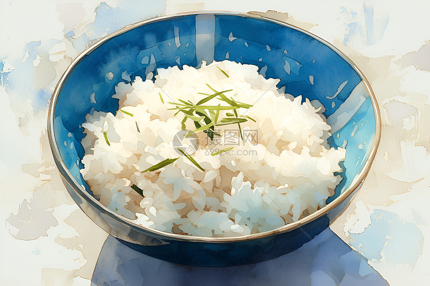 精细细腻的水彩米饭插画图片