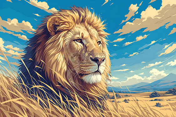 骄傲的狮子在草原上图片