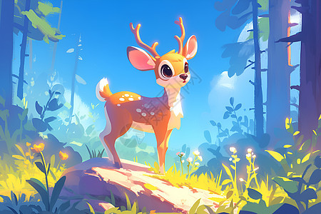 森林仙境中的可爱鹿儿图片