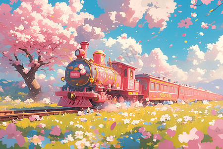 粉色火车穿越桃花图片
