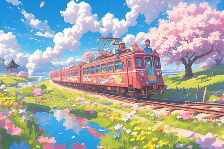 仙境列车插画图片