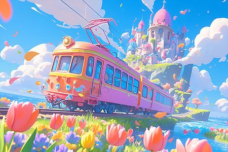 仙境中的粉色列车图片