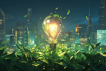 绿色能源灯泡插画图片