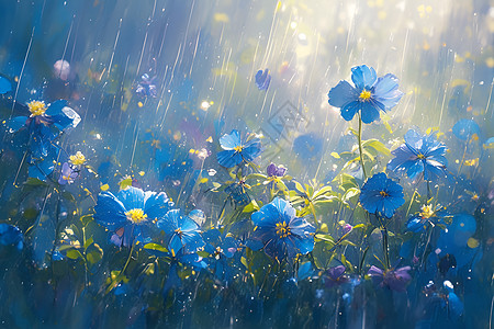 雨后花园中的鲜花拼背景图片