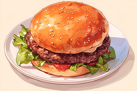 科尔沁牛肉美味诱人的汉堡插画