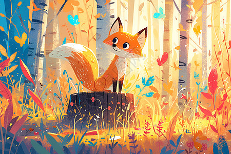 森林中的狐狸艺术画背景图片