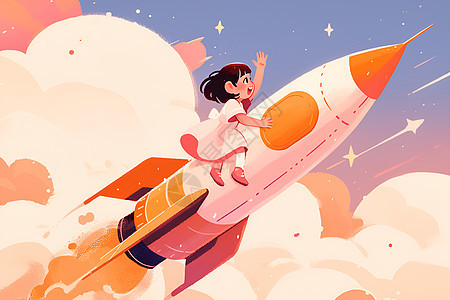 小女孩驾驶火箭图片