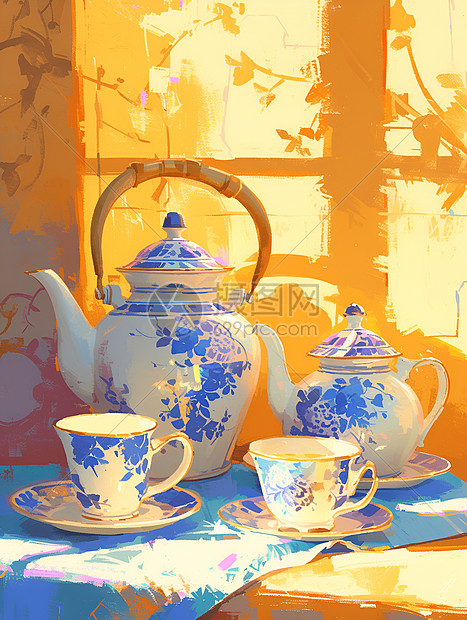 桌上的瓷器茶具图片