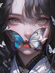 年轻女孩脸上的蝴蝶图片