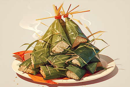 盘子中的粽子食物图片