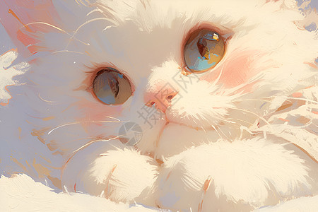 可爱的白猫艺术油画图片