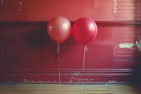 墙壁前的红气球图片