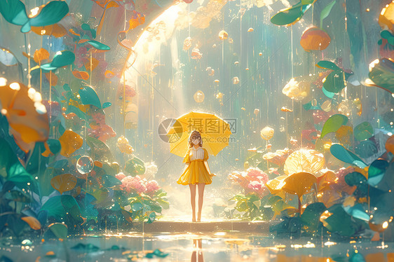 仙境中的雨中女子图片
