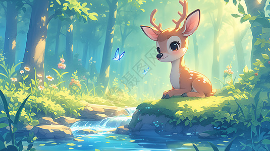 溪流旁的小鹿图片