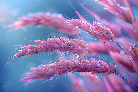 粉色植物上的水滴图片