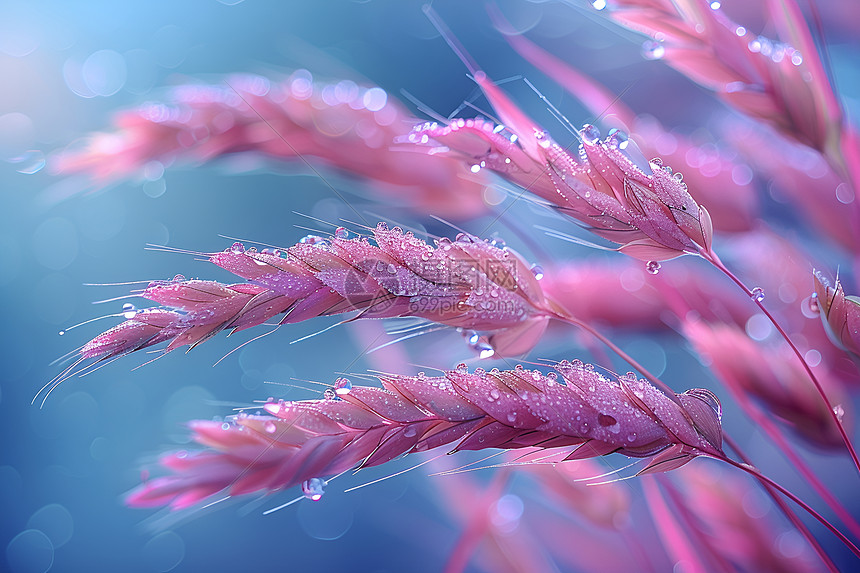 粉色植物上的水滴图片