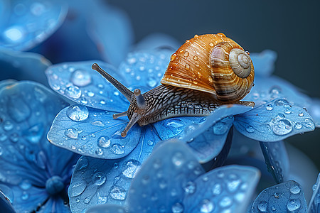 花瓣上的蜗牛小动物图片