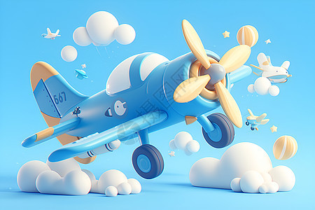 飞翔的蓝白色小飞机图片
