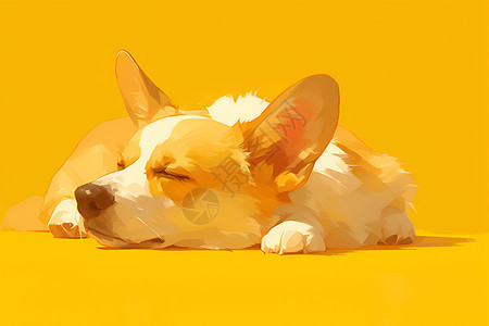 可爱的柯基犬在黄色背景上图片