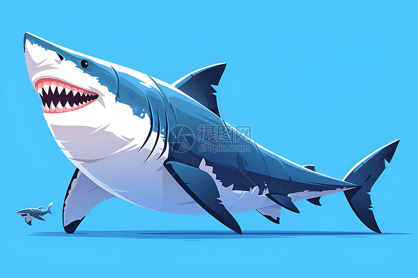深海鲨鱼的卡通插画图片