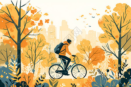 自行车穿越秋叶公园图片