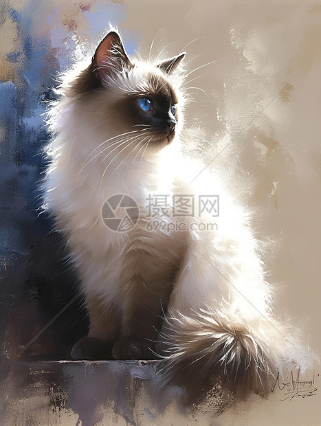 一只布偶猫端庄温和的坐在窗台上图片