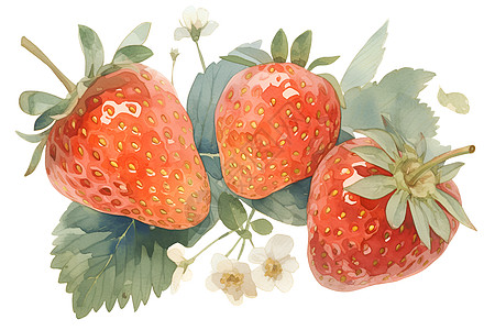 清新可爱的三颗草莓背景图片